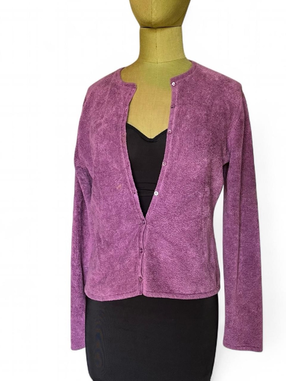 Eileen Fisher Vintage Viscose Boucle Textured Knit Cardigan Sweater Purple Small